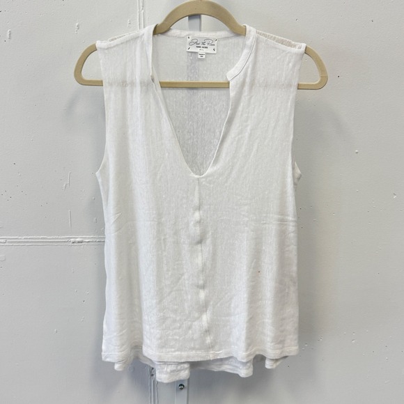 Feel The Piece Tops - Feel The Piece Terre Jacobs White 100% Linen Deep V-Neck Sleeveless Top M/L